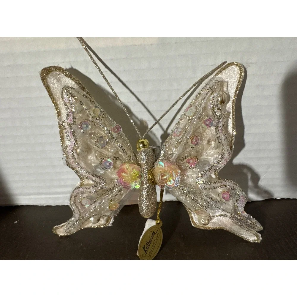 Katherine's Collection Butterfly Clip Ornament Champagne Gold Glitter Sequin 5
